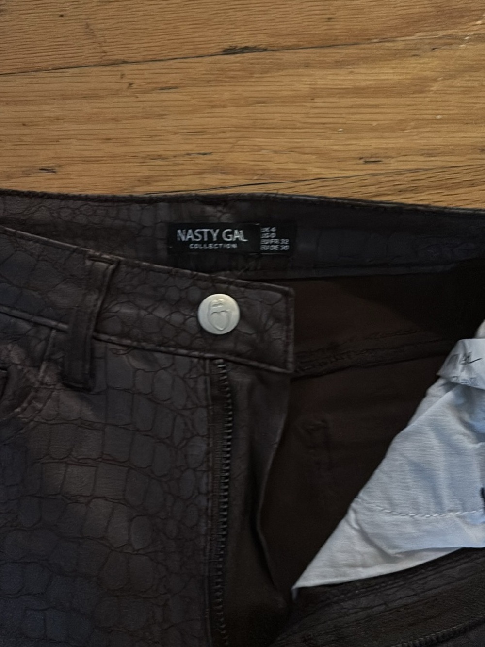 Nasty Gal Dark Brown Croc-Effect Skinny Jeans